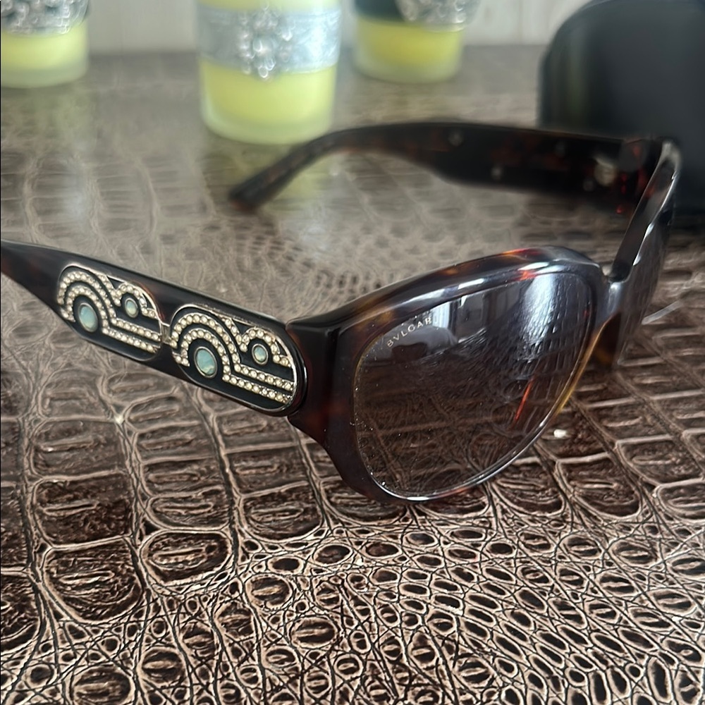 Bulgari Brown Cat-Eye Glasses with Decorative Temples